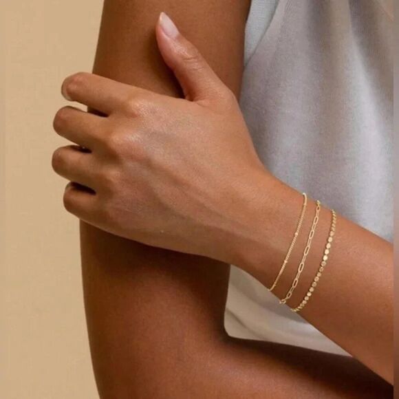NEW 5pc Gold Bracelets 14K Dainty Gold Plated Stackable Bracelets for Women - Picture 2 of 7